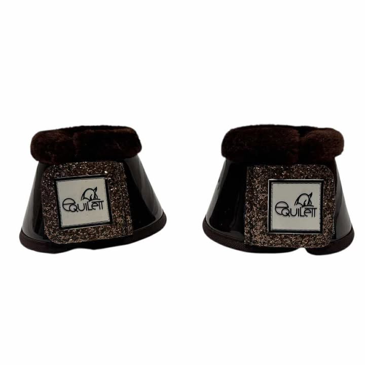 Brown Patent Bell Boots with Gold Copper Glitter