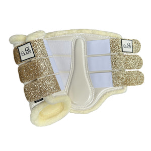 White Patent Brushing Boots with Gold Glitter