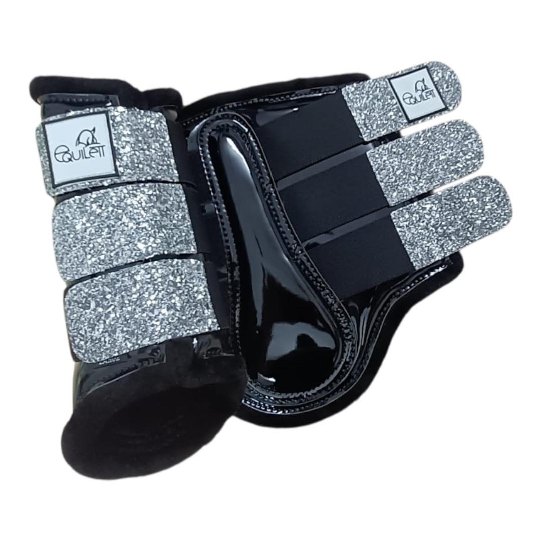 Black Patent Tendon Boots with Silver Glitter