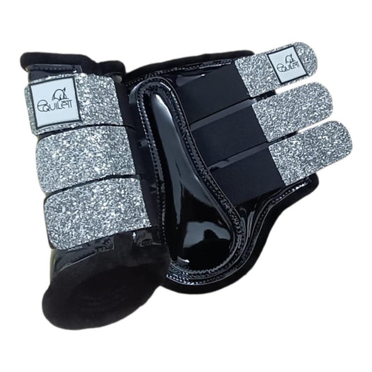 Black Patent Tendon Boots with Silver Glitter