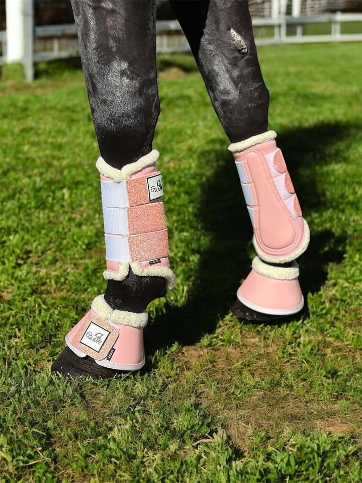 Baby Pink Patent Bell Boots with Pink Glitter