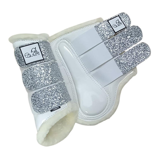 White Patent Tendon Boots with Silver Glitter