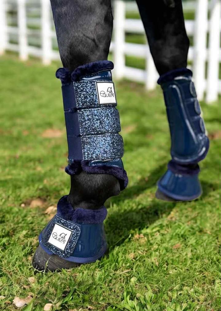 Navy Patent Brushing Boots with Navy Glitter