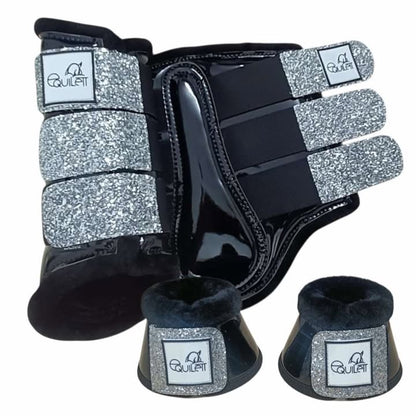 Black Patent Tendon and Bell Boot Set with Glitter