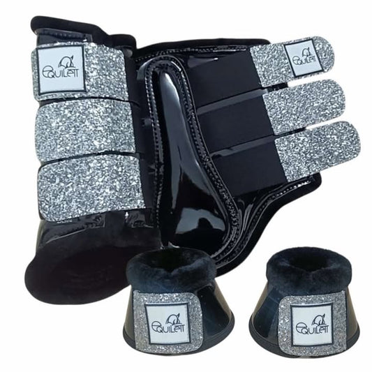 Black Patent Tendon and Bell Boot Set with Glitter
