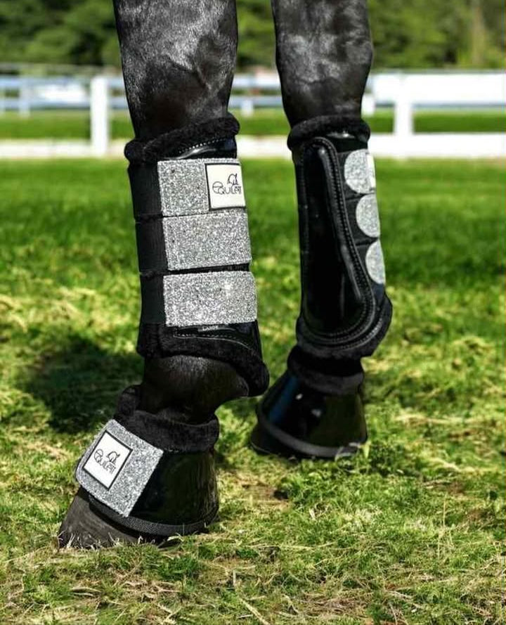 Black Patent Tendon Boots with Silver Glitter