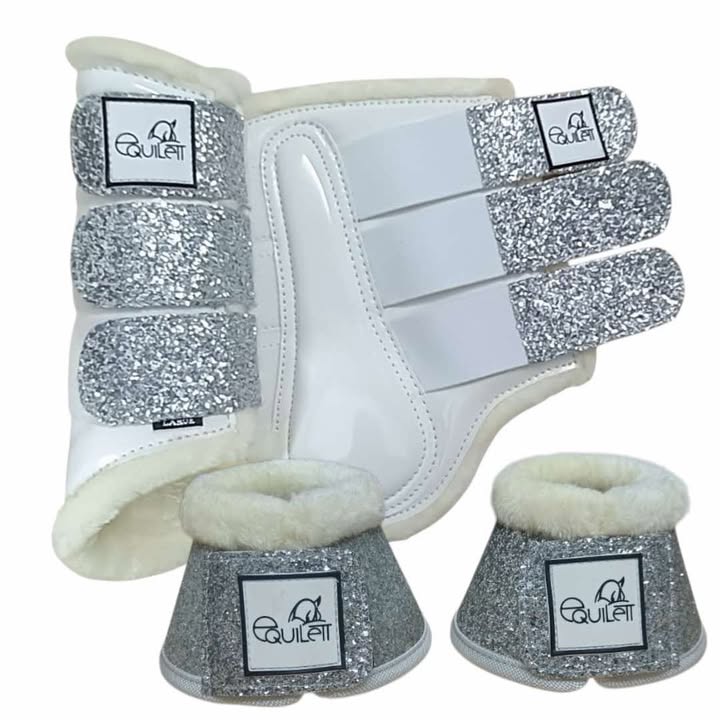 White Patent Tendon and Bell Boot Set with Glitter