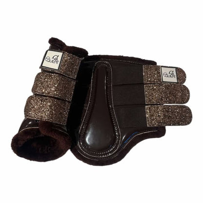 Brown Patent Tendon Boots with Gold Copper Glitter