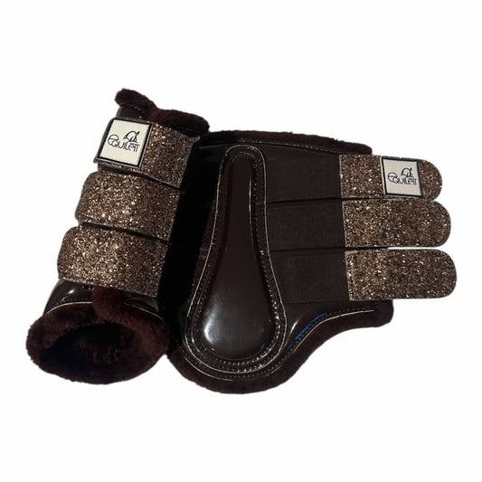 Brown Patent Tendon Boots with Gold Copper Glitter