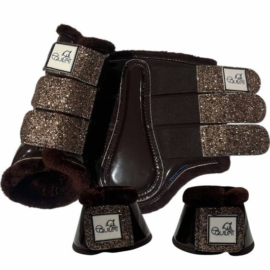Brown Patent Tendon & Bell Boot Set with Glitter