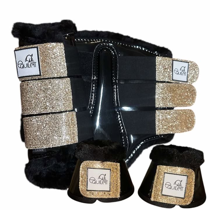 Black Patent Tendon & Bell Boot Set with Glitter
