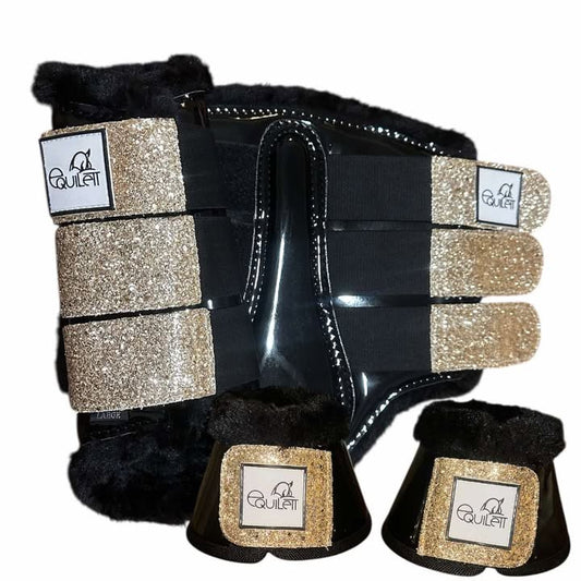 Black Patent Tendon & Bell Boot Set with Glitter