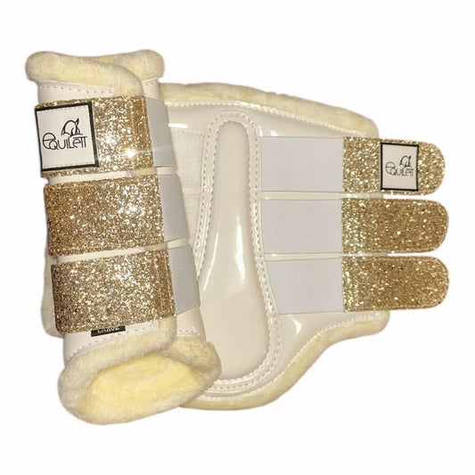White Patent Tendon Boots with Gold Glitter