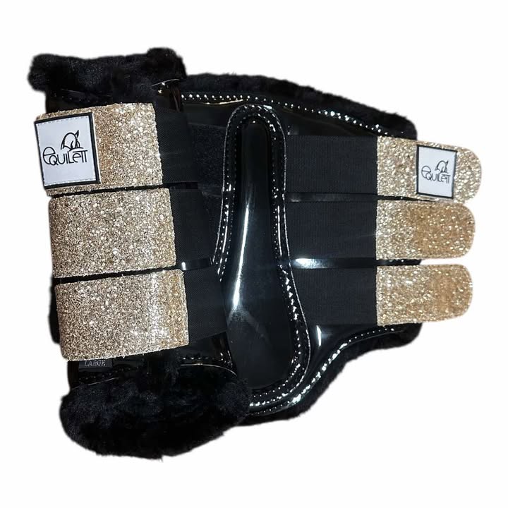 Black Patent Tendon Boots with Gold Glitter