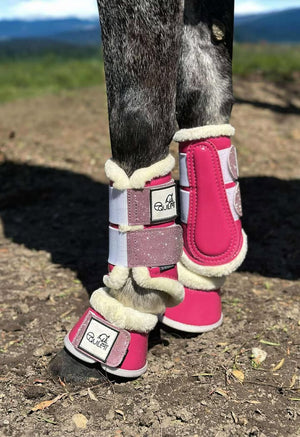 Hot Pink Patent Brushing Boot & Bell Boot Set with Glitter