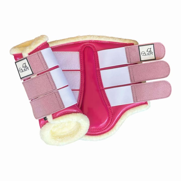 Hot Pink Patent Brushing Boots with Pink Glitter