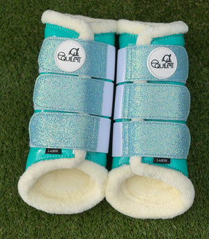 Aqua Blue Patent Brushing Boots with Glitter