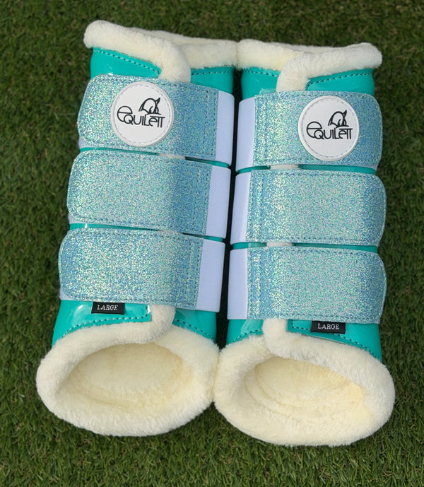 Aqua Blue Patent Brushing Boots with Glitter