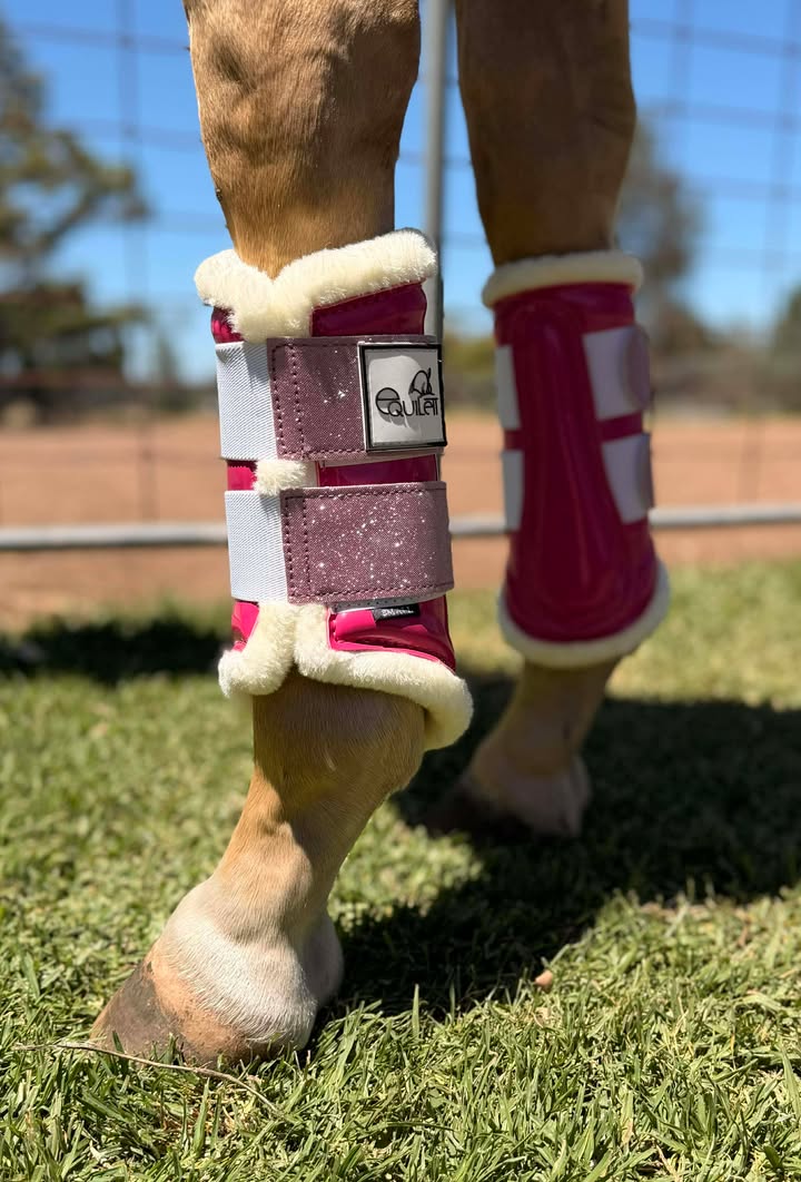 Hot Pink Patent Brushing Boots with Pink Glitter