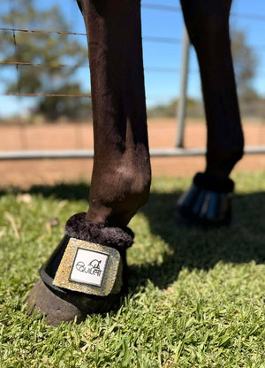 Black Patent Bell Boots with gold Glitter