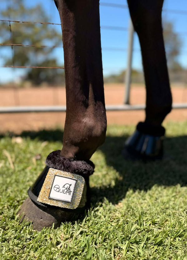 Black Patent Bell Boots with gold Glitter