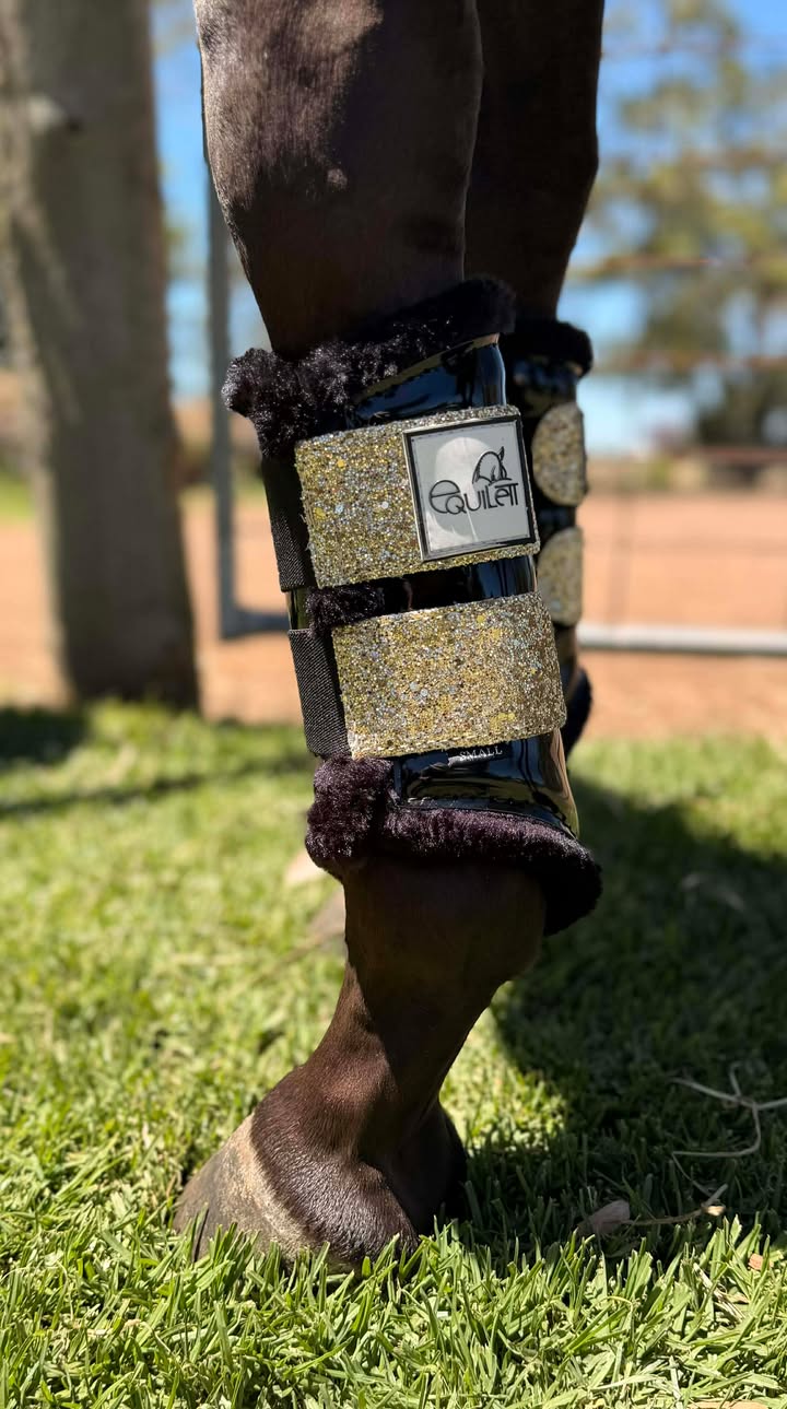 Black Patent Brushing Boots with Gold Glitter