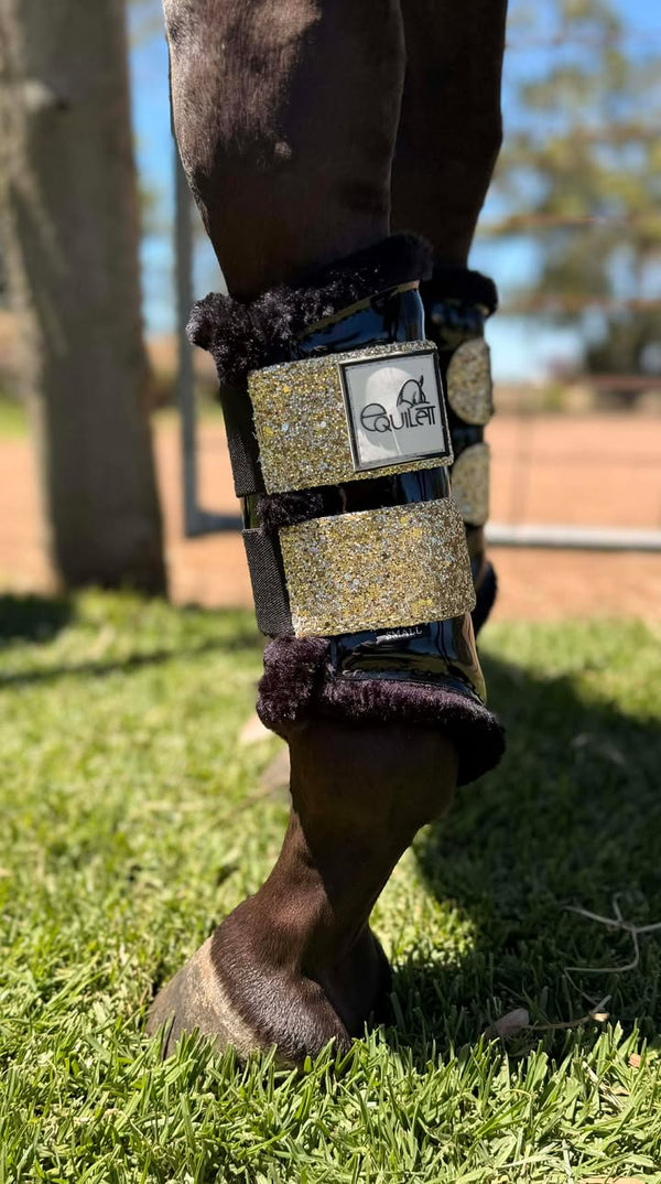 Black Patent Brushing Boots with Gold Glitter
