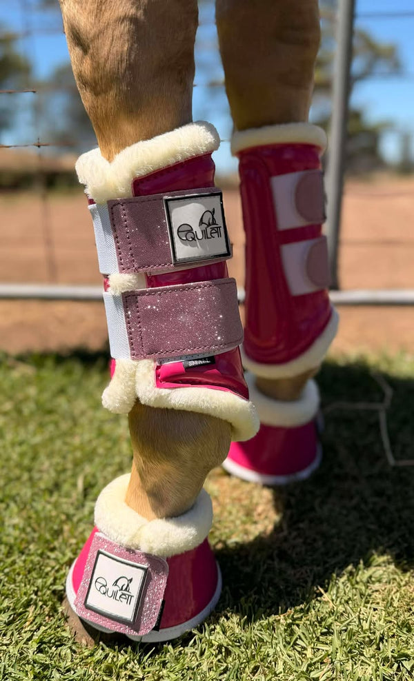 Hot Pink Patent Brushing Boot & Bell Boot Set with Glitter