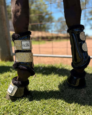 Black Patent Brushing Boot & Bell Boot Set with Glitter