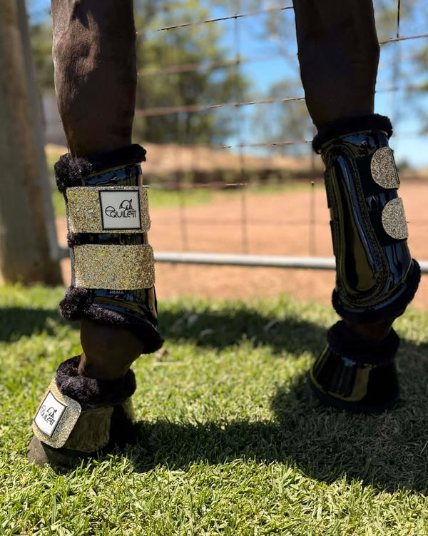 Black Patent Brushing Boot & Bell Boot Set with Glitter