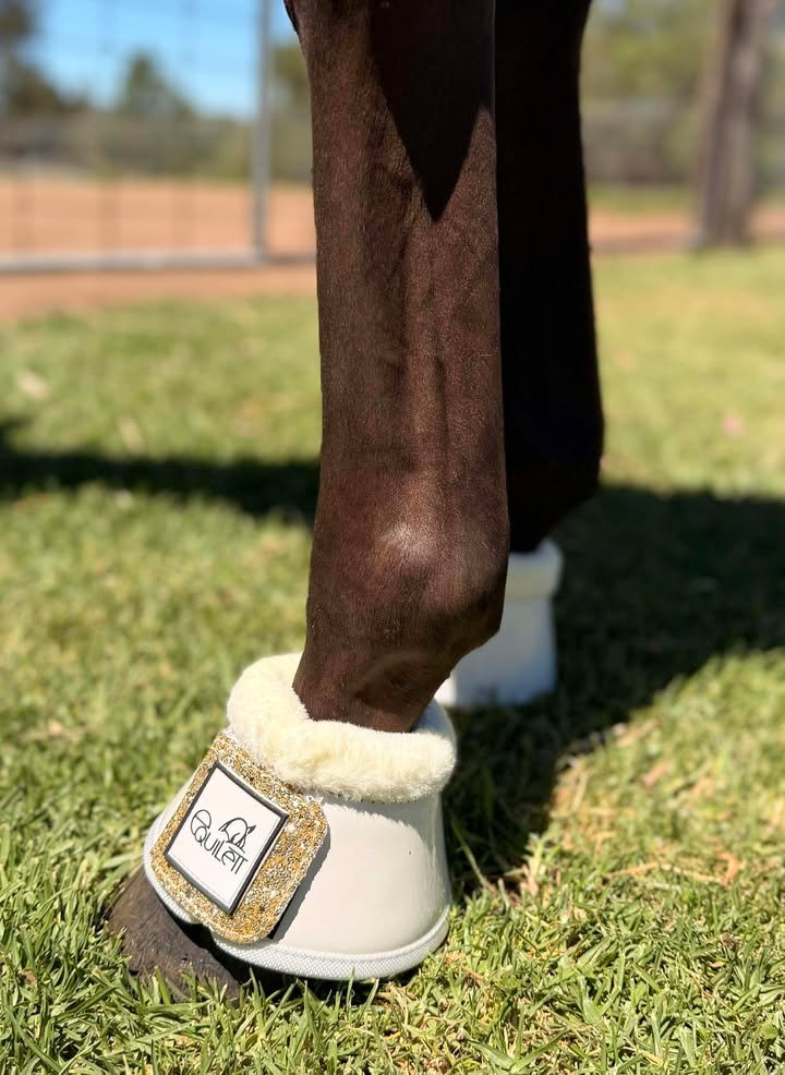 White Patent Bell Boots with Gold Glitter