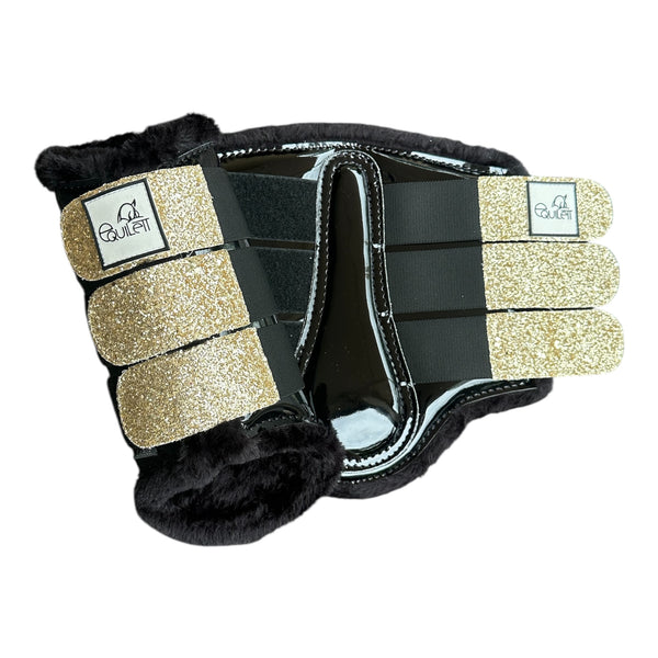 Black Patent Brushing Boots with Gold Glitter