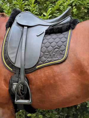 Black with Gold piping Sheepskin Saddle Pad