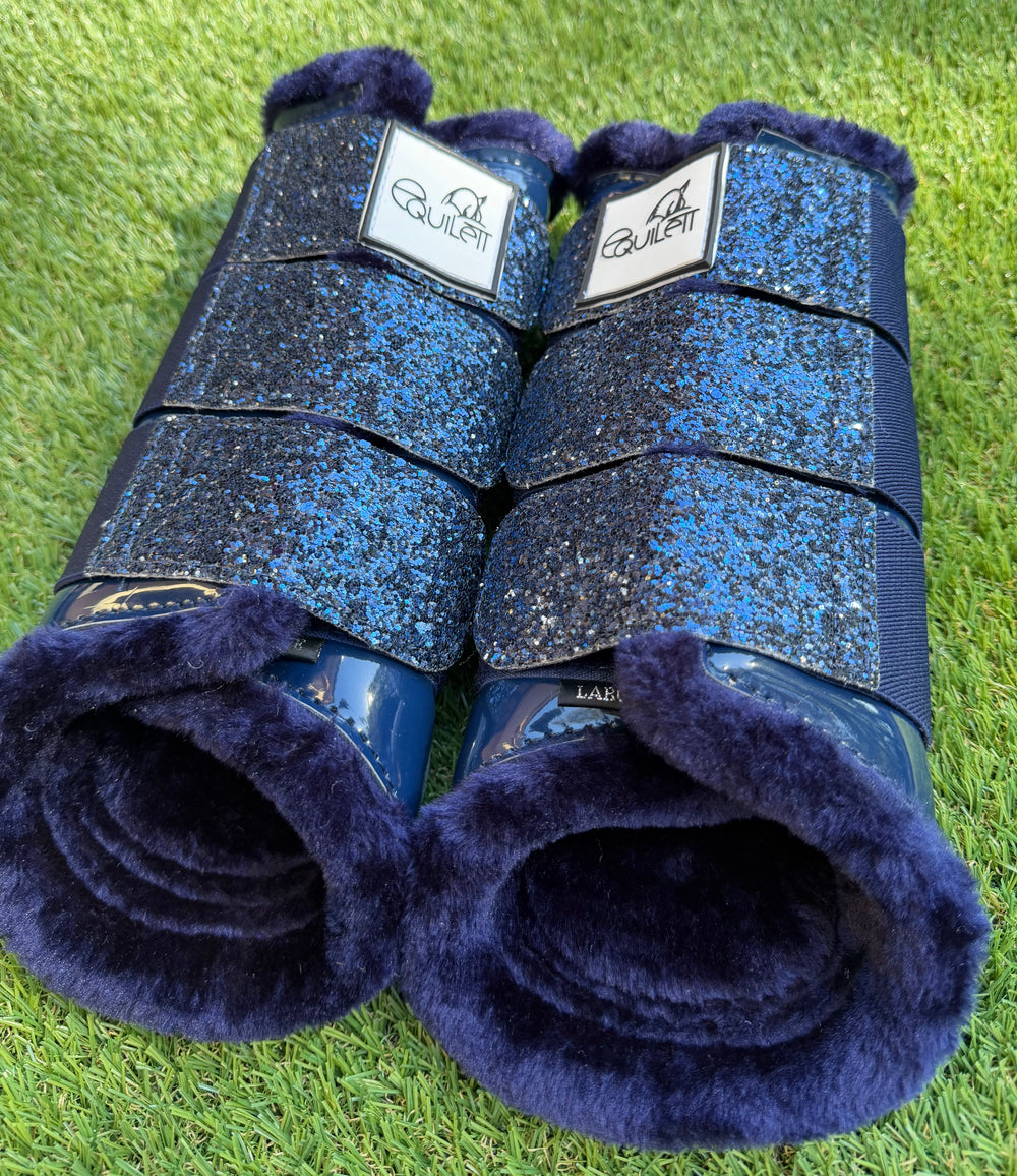 Navy Patent Brushing Boots with Navy Glitter