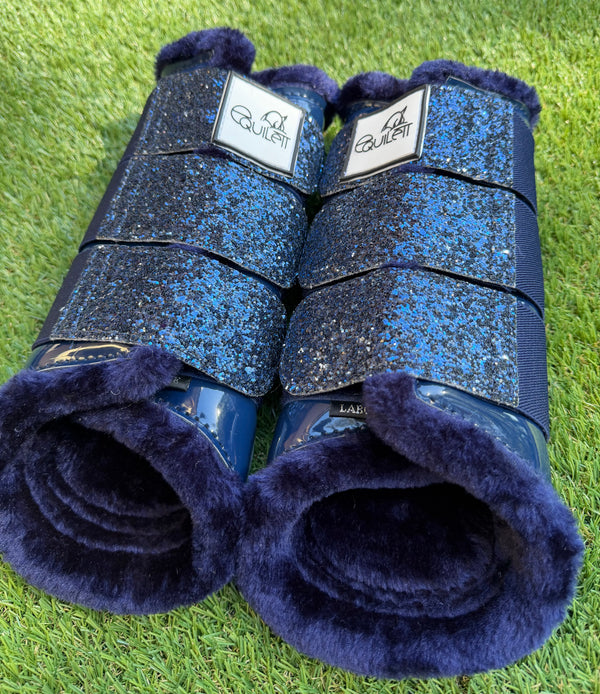 Navy Patent Brushing Boots with Navy Glitter