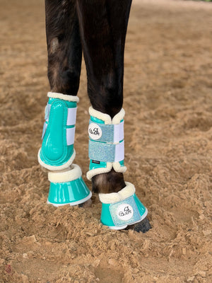 Aqua Blue Patent Brushing Boots with Glitter