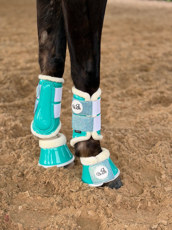 Aqua Blue Patent Brushing Boots with Glitter