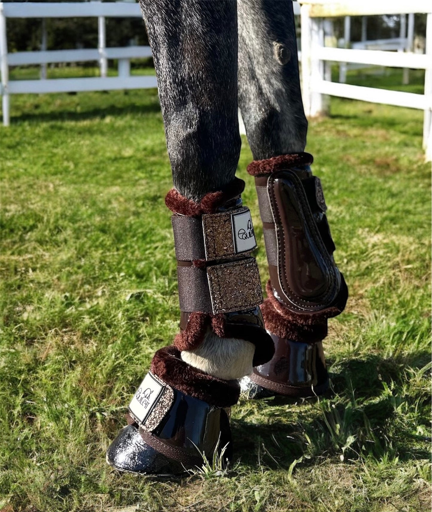 Brown Patent Tendon & Bell Boot Set with Glitter