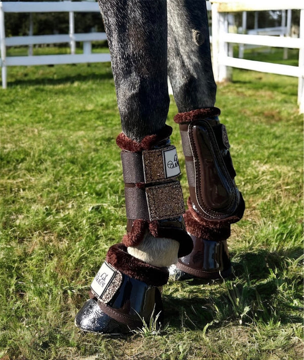 Chocolate Patent Brushing Boot & Bell Boot Set with Glitter