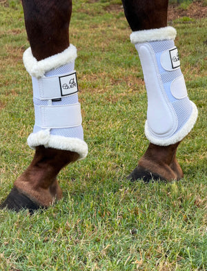Airflow White Mesh Brushing Boots with Faux Fur
