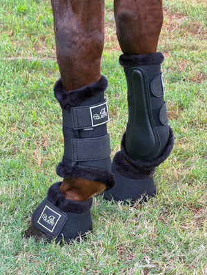 Airflow Black Glitter Mesh Brushing Boots with Faux Fur