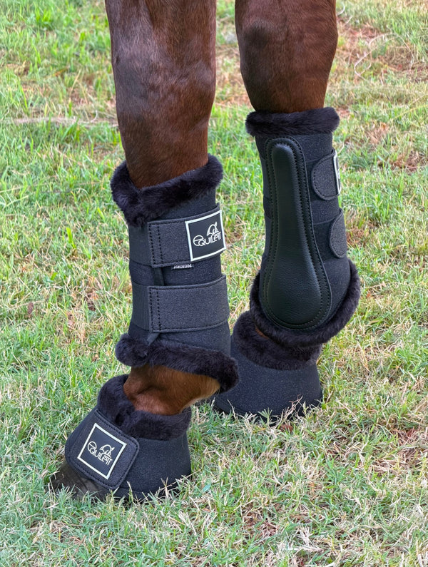 Airflow Black Glitter Mesh Brushing Boots with Faux Fur