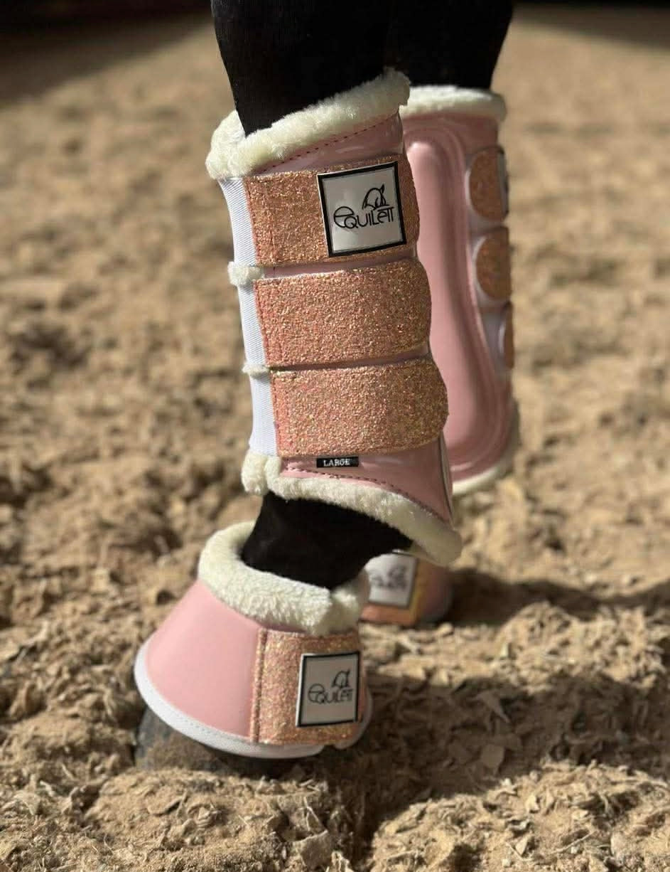 Baby Pink Patent Bell Boots with Pink Glitter