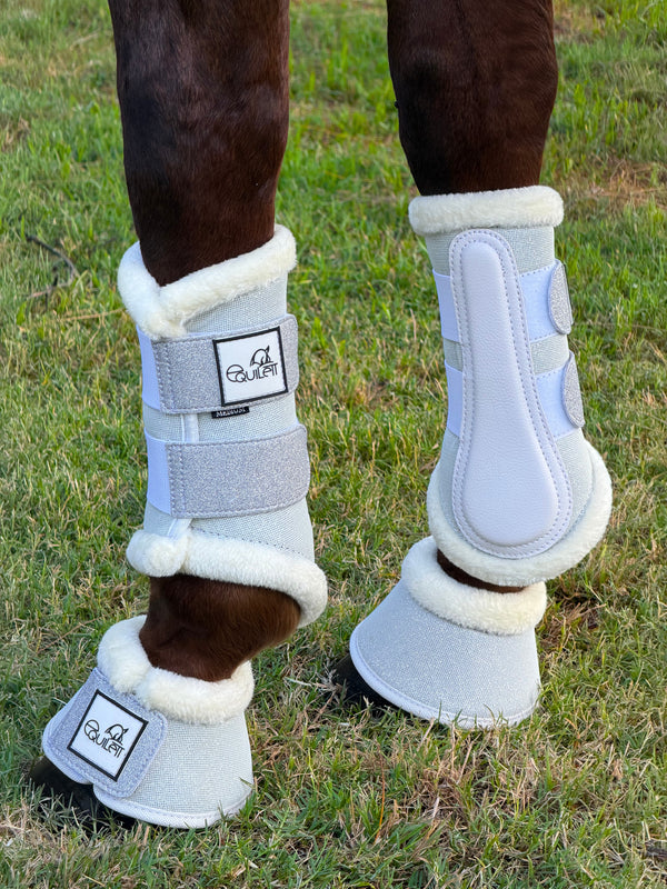 Airflow White Glitter Mesh Faux Fur Brushing Boot Set
