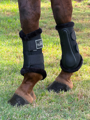 Airflow Black Glitter Mesh Brushing Boots with Faux Fur