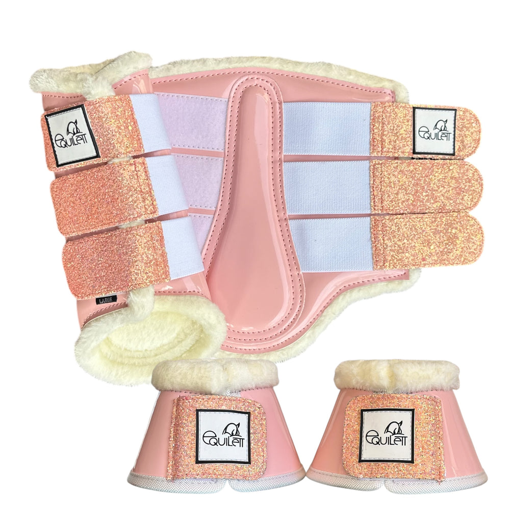 Baby Pink Patent Brushing Boot and Bell Boot Set with Glitter