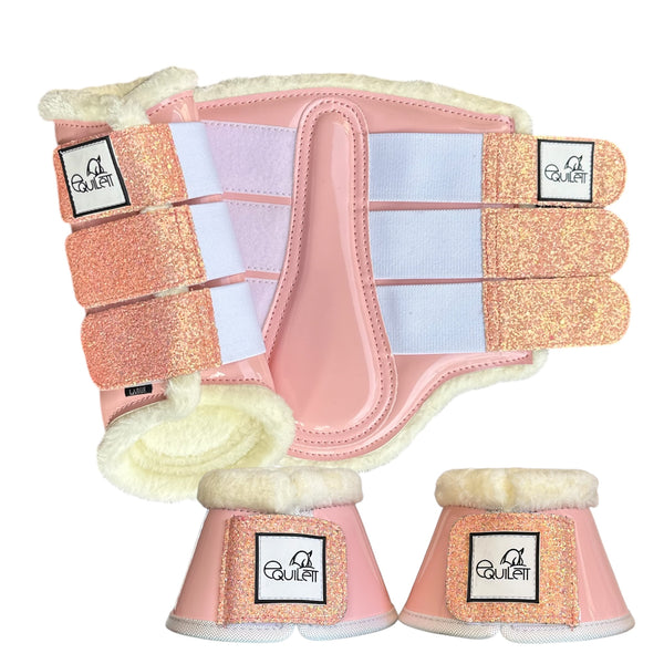Baby Pink Patent Brushing Boot and Bell Boot Set with Glitter