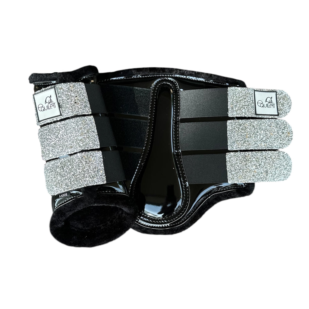 Black Patent Brushing Boots with Silver Glitter