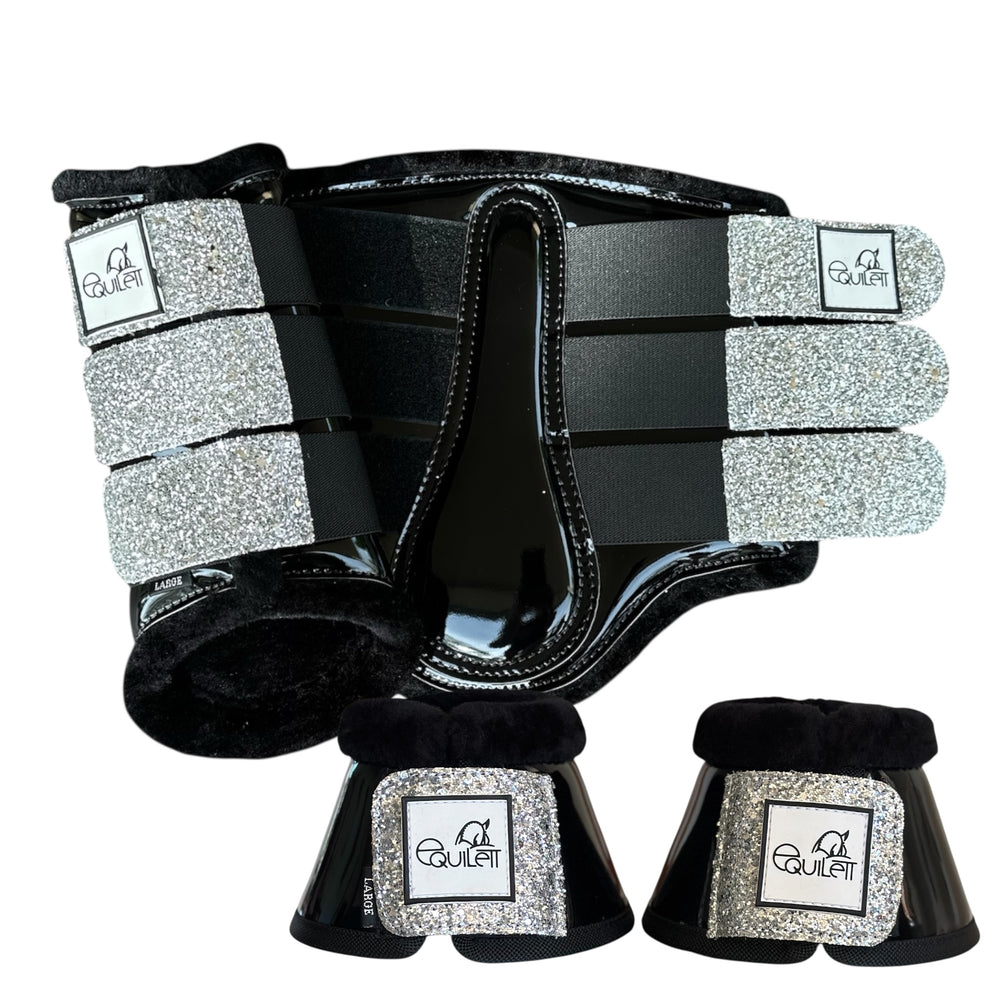Black Patent Brushing Boot and Bell Boot Set with Glitter