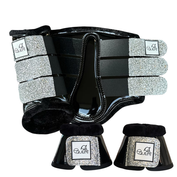 Black Patent Brushing Boot and Bell Boot Set with Glitter